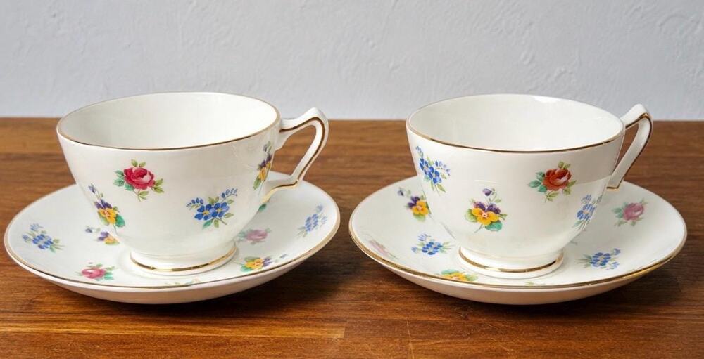 Vintage Crown Staffordshire Teacup Saucer Set | Floral Bone China England